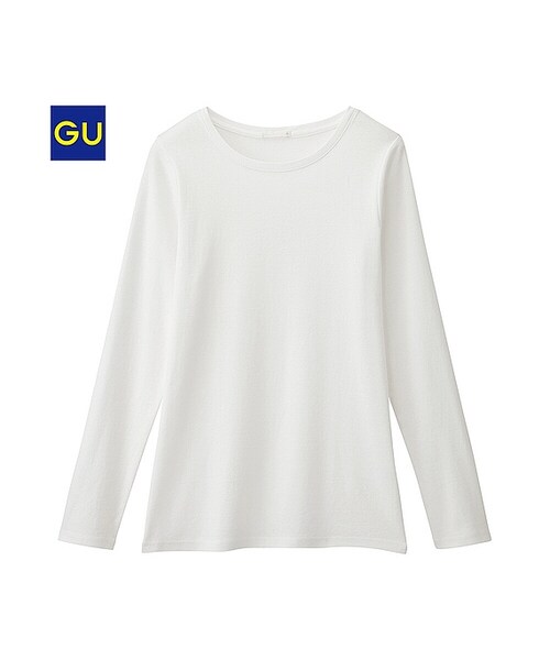 GU（ジーユー）の「（GU）フライスクルーネックＴ（長袖）（WOMEN ⁄ カットソー（Ｔシャツ）・レディース・YELLOW/NATURAL/OFF WHITE/GRAY/PURPLE/BLACK・XXL/S/XL/L/XS/M）」の2枚目の写真