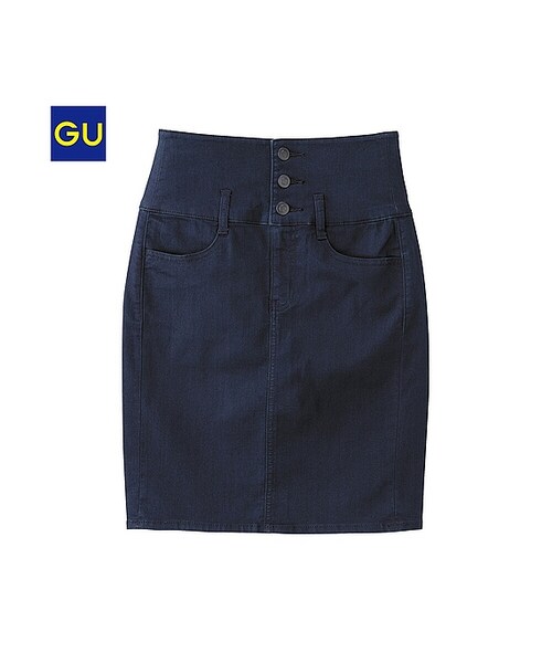 GU（ジーユー）の「（GU）ハイウエストデニムスカートＡ（WOMEN ⁄ スカート・レディース・BLUE/NAVY・M/L/S/XL）」の2枚目の写真