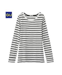 GU | （GU）フライスクルーネックＴ（ボーダー・長袖）(トップス)