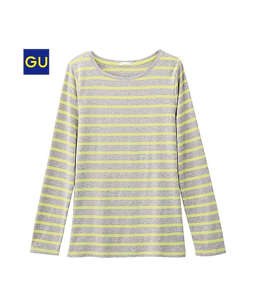 GU（ジーユー）の「（GU）フライスクルーネックＴ（ボーダー・長袖）（WOMEN ⁄ カットソー（Ｔシャツ）・レディース・PINK/OFF WHITE/GRAY/NAVY・M/XL/S/L/XS/XXL）」の3枚目の写真