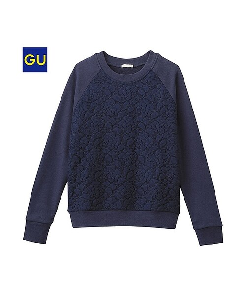 GU（ジーユー）の「（GU）レースコンビスウェット（長袖）（WOMEN ⁄ スウェット・レディース・NATURAL/PINK/NAVY・S/L/XL/M）」の2枚目の写真