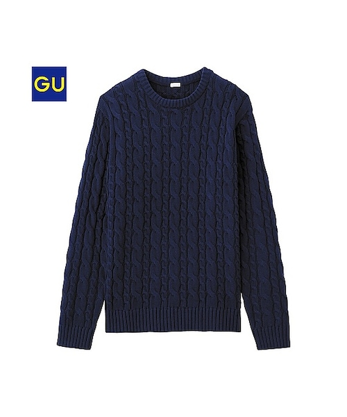 GU（ジーユー）の「（GU）ケーブルクルーネックセーター（長袖）Ｂ（MEN ⁄ ニット・メンズ・GRAY/OFF WHITE/PINK/NAVY・XL/M/S/L）」の3枚目の写真