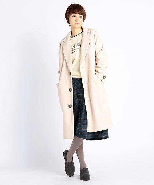 DOUBLE NAME(ダブルネーム)の「ロング丈チェスターコート(ジャケット/アウター・レディース・ブラック/グリーン/チャコールグレー/キナリ/杢グレー・FREE)」の5枚目の写真