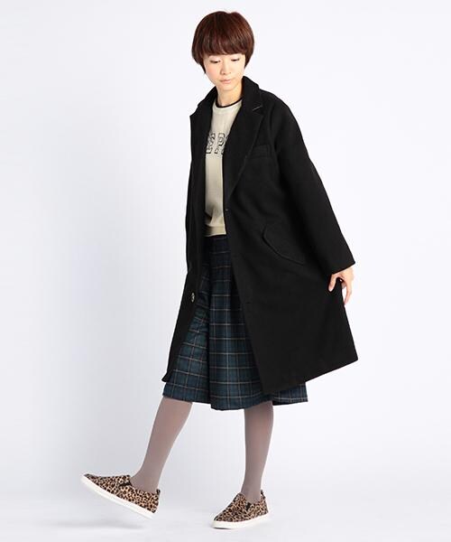DOUBLE NAME(ダブルネーム)の「ロング丈チェスターコート(ジャケット/アウター・レディース・ブラック/グリーン/チャコールグレー/キナリ/杢グレー・FREE)」の1枚目の写真