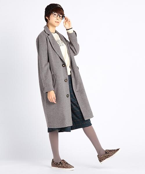 DOUBLE NAME(ダブルネーム)の「ロング丈チェスターコート(ジャケット/アウター・レディース・ブラック/グリーン/チャコールグレー/キナリ/杢グレー・FREE)」の3枚目の写真