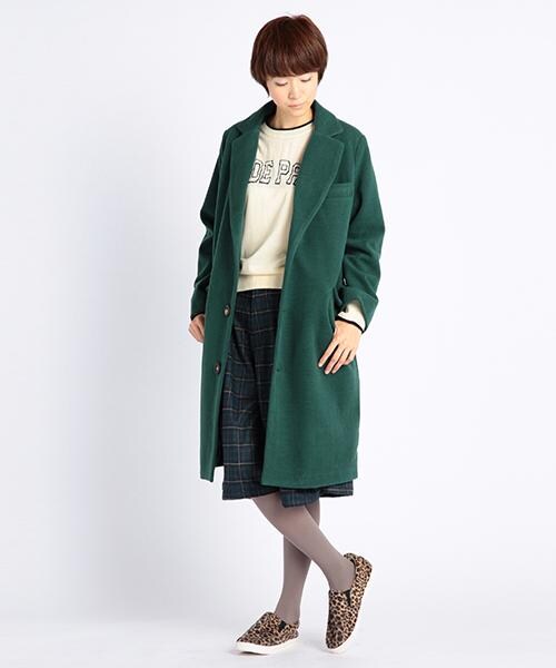 DOUBLE NAME(ダブルネーム)の「ロング丈チェスターコート(ジャケット/アウター・レディース・ブラック/グリーン/チャコールグレー/キナリ/杢グレー・FREE)」の4枚目の写真