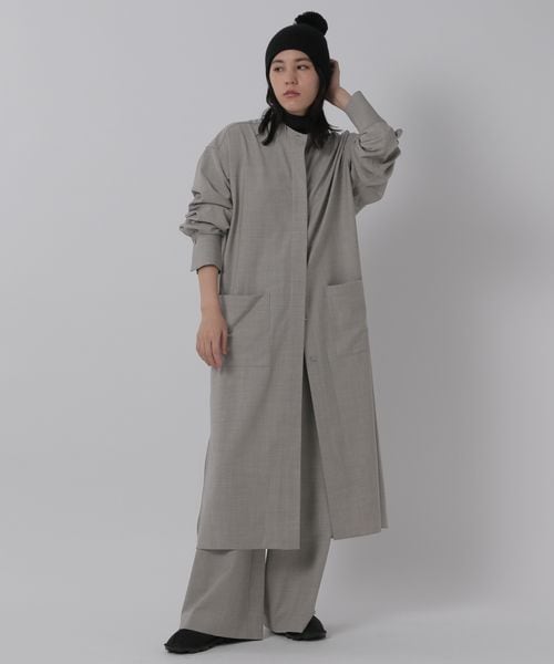 極美品 カオス Chaos バンドカラー ロングシャツワンピース グレー