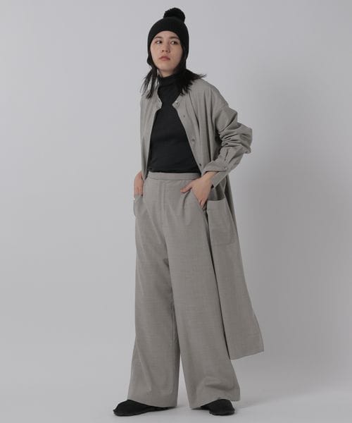 極美品 カオス Chaos バンドカラー ロングシャツワンピース グレー