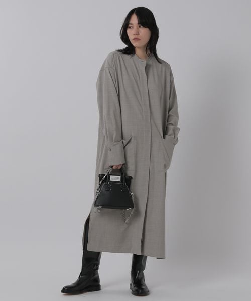 極美品 カオス Chaos バンドカラー ロングシャツワンピース グレー