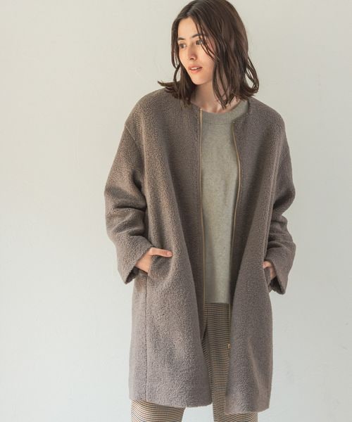 LEPSIM（レプシィム）の「ライトノーカラーボアコート（ジャケット/アウター・レディース・グレージュ13/チャコール19/モカ53・M/L）」の9枚目の写真