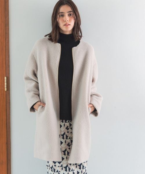 LEPSIM（レプシィム）の「ライトノーカラーボアコート（ジャケット/アウター・レディース・グレージュ13/チャコール19/モカ53・M/L）」の5枚目の写真