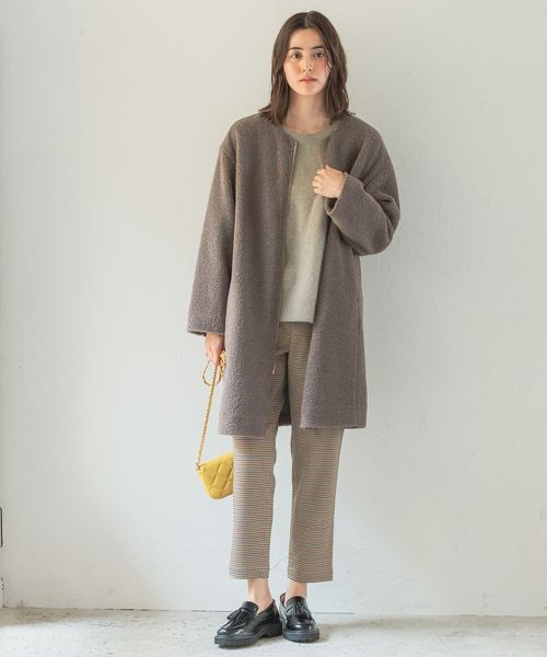 LEPSIM（レプシィム）の「ライトノーカラーボアコート（ジャケット/アウター・レディース・グレージュ13/チャコール19/モカ53・M/L）」の10枚目の写真