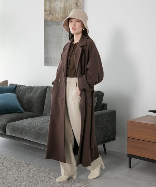 LOWRYS FARM（ローリーズファーム）の「ウールライクロングコート（ジャケット/アウター・レディース・ブラック09/ブラウン55/ダークブラウン58/カーキ78・F）」の9枚目の写真