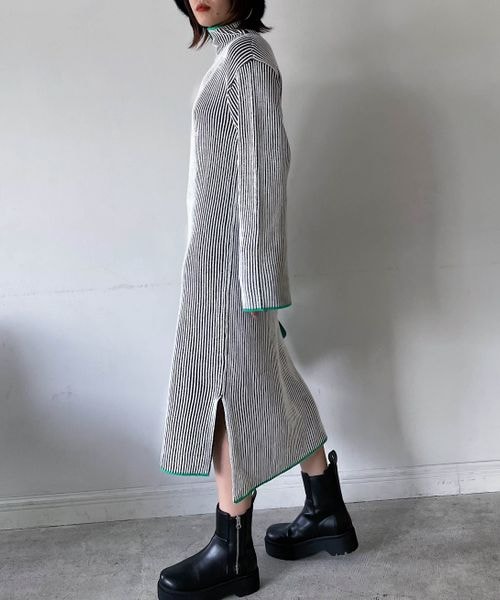 PAGEBOY（ページボーイ）の「ストライプリブニットワンピース（ワンピース/ドレス・レディース・モノトーン09/ベージュ系55/ターコイズ系79・F）」の7枚目の写真