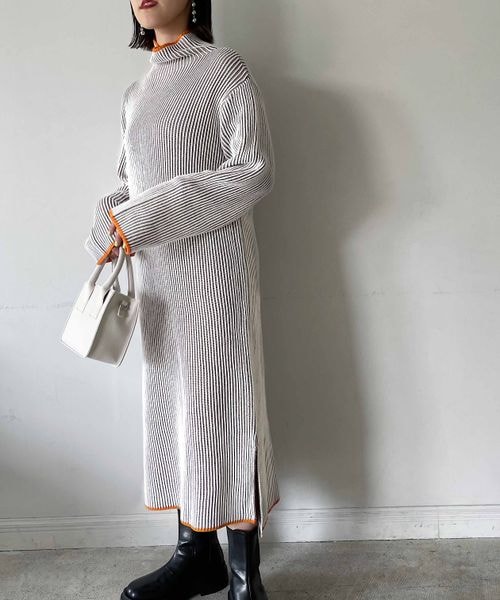 PAGEBOY（ページボーイ）の「ストライプリブニットワンピース（ワンピース/ドレス・レディース・モノトーン09/ベージュ系55/ターコイズ系79・F）」の2枚目の写真
