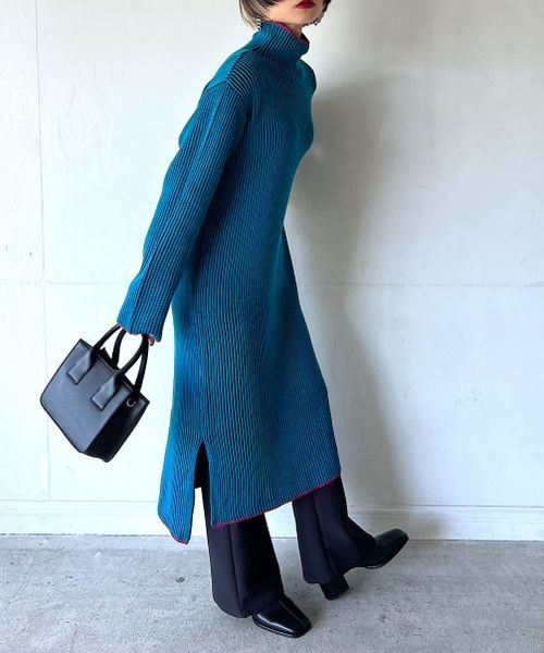 PAGEBOY（ページボーイ）の「ストライプリブニットワンピース（ワンピース/ドレス・レディース・モノトーン09/ベージュ系55/ターコイズ系79・F）」の3枚目の写真
