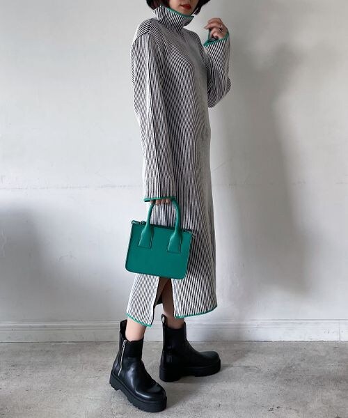 PAGEBOY（ページボーイ）の「ストライプリブニットワンピース（ワンピース/ドレス・レディース・モノトーン09/ベージュ系55/ターコイズ系79・F）」の5枚目の写真