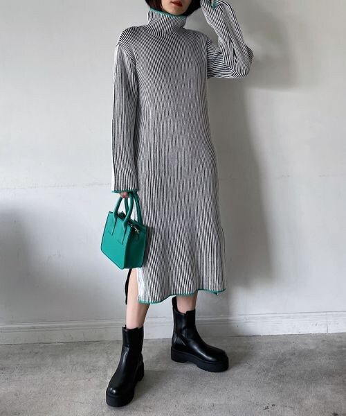PAGEBOY（ページボーイ）の「ストライプリブニットワンピース（ワンピース/ドレス・レディース・モノトーン09/ベージュ系55/ターコイズ系79・F）」の6枚目の写真