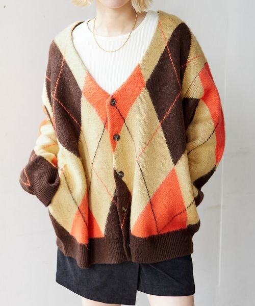 PAGEBOY（ページボーイ）の「アソートシャギーカーデ（トップス・メンズ・ブラウンチェック53/ブラウンアーガイル55/イエローチェック65/グリーンアーガイル75・FREE）」の2枚目の写真