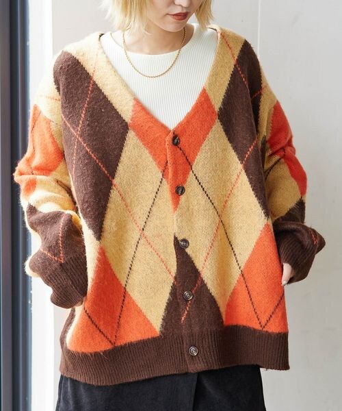 PAGEBOY（ページボーイ）の「アソートシャギーカーデ（トップス・メンズ・ブラウンチェック53/ブラウンアーガイル55/イエローチェック65/グリーンアーガイル75・FREE）」の22枚目の写真