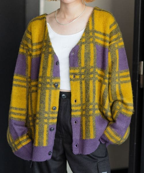 PAGEBOY（ページボーイ）の「アソートシャギーカーデ（トップス・メンズ・ブラウンチェック53/ブラウンアーガイル55/イエローチェック65/グリーンアーガイル75・FREE）」の3枚目の写真