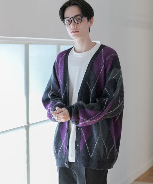 RAGEBLUE（レイジブルー）の「アーガイル柄/モヘヤシャギーニット