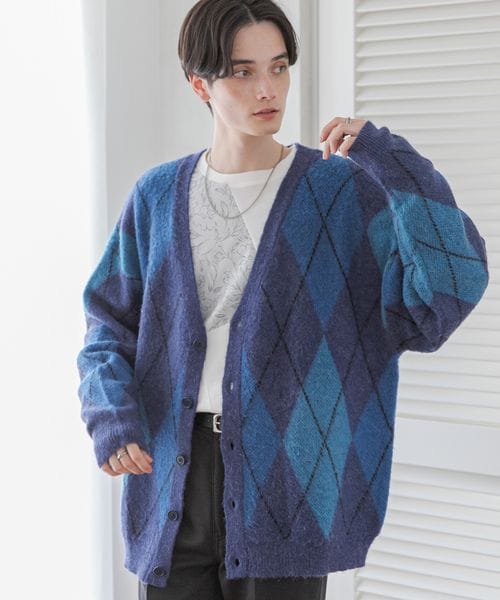 RAGEBLUE（レイジブルー）の「アーガイル柄/モヘヤシャギーニット