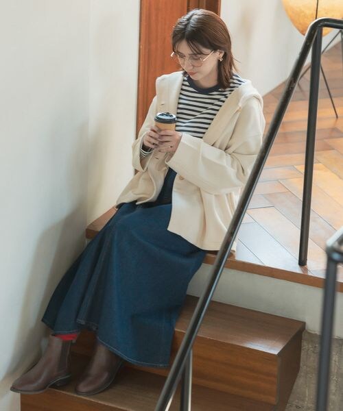 studio CLIP（スタディオクリップ）の「リメイク風フレアデニムスカート（スカート・レディース・ブラックデニム19/フラックス52/インディゴ87・M/L）」の15枚目の写真