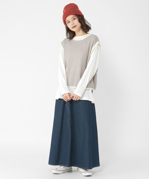 studio CLIP（スタディオクリップ）の「リメイク風フレアデニムスカート（スカート・レディース・ブラックデニム19/フラックス52/インディゴ87・M/L）」の17枚目の写真