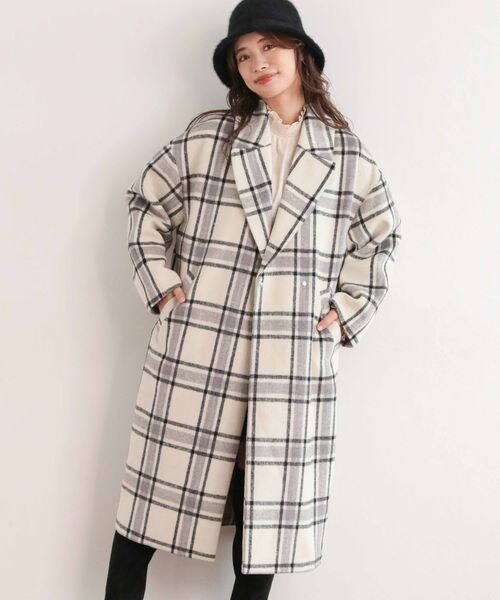 mysty woman（ミスティウーマン）の「無地チェックチェスターコート（ジャケット/アウター・レディース・ブラックチェック00/オフチェック08/ブラック無地09/ベージュ無地52・F）」の18枚目の写真