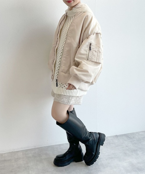 w closet(ダブルクローゼット)の「【2WAY】MA-1(ジャケット/アウター・レディース・Lベージュ/Lカーキ/ブラック・FREE)」の12枚目の写真