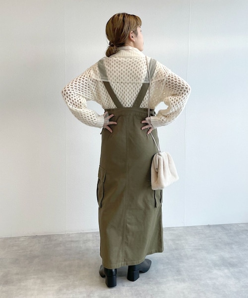 ココディール サスペンダー付きハイウエストスカート カーキ w closet  