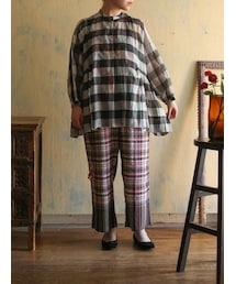pero - 【新品】pero　ペロ　切り替えデザイン　ノーカラーチェックシャツ　チュニック pero（ペロ）｜ファッションアイテム一覧 - WEAR