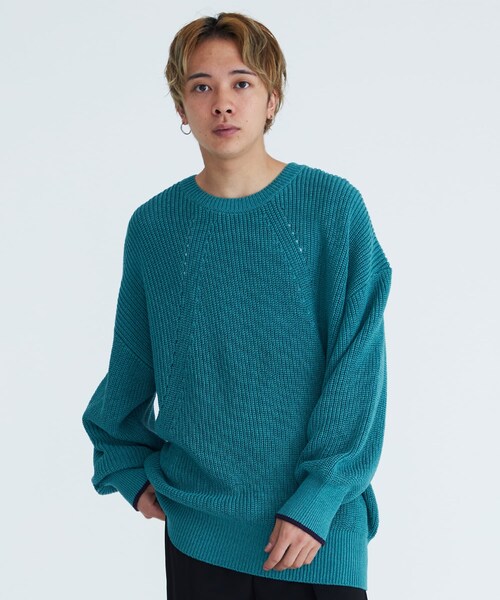 SHAREEF(シャリーフ)の「RIB KNIT(ニット/セーター・メンズ・BLK/SAX・1/2)」の2枚目の写真