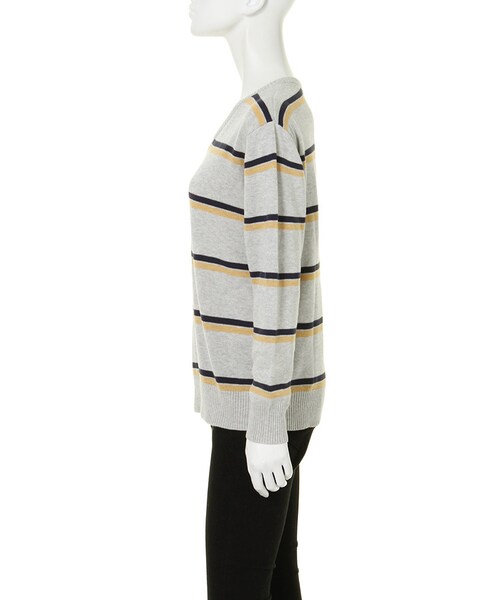 Ungrid（アングリッド）の「【Casual】Vネックマルチボーダーニット（トップス・レディース・ライトグレー/ネイビー・F）」の5枚目の写真