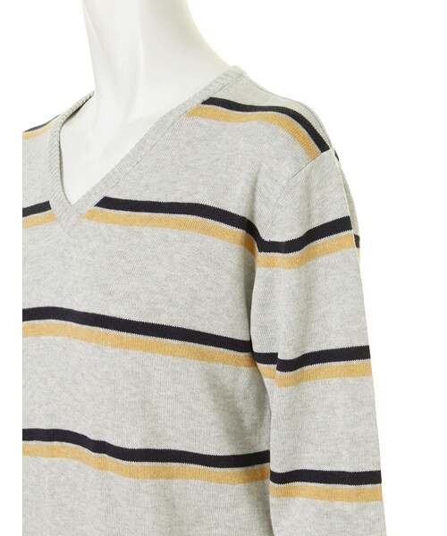 Ungrid（アングリッド）の「【Casual】Vネックマルチボーダーニット（トップス・レディース・ライトグレー/ネイビー・F）」の8枚目の写真