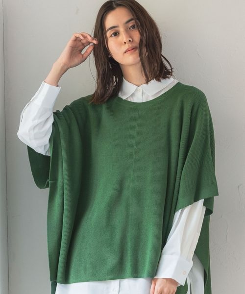 ぺすLLグリーン*ニットポンチョベスト　ワイドシルエット　大きいサイズ LEPSIM（レプシィム）の「14ゲージ満たされニットポンチョベスト