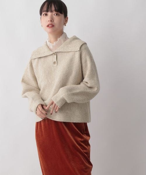 LOWRYS FARM（ローリーズファーム）の「ビッグカラーショートニットロングスリーブ（トップス・レディース・アイボリー08/ブラック09/オレンジ45/グリーン75・フリーサイズ）」の13枚目の写真