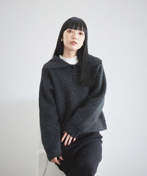 LOWRYS FARM（ローリーズファーム）の「ビッグカラーショートニットロングスリーブ（トップス・レディース・アイボリー08/ブラック09/オレンジ45/グリーン75・フリーサイズ）」の18枚目の写真