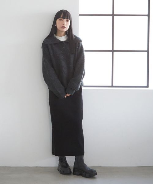 LOWRYS FARM（ローリーズファーム）の「ビッグカラーショートニットロングスリーブ（トップス・レディース・アイボリー08/ブラック09/オレンジ45/グリーン75・フリーサイズ）」の17枚目の写真