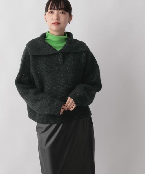 LOWRYS FARM（ローリーズファーム）の「ビッグカラーショートニットロングスリーブ（トップス・レディース・アイボリー08/ブラック09/オレンジ45/グリーン75・フリーサイズ）」の21枚目の写真