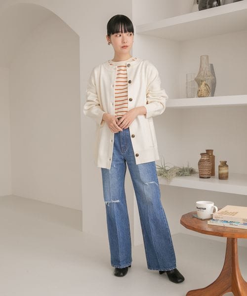 LOWRYS FARM(ローリーズファーム)の「ポケ付きBIGクルーカーディガン(トップス・レディース・アイボリー08/ブラック09/レッド35/パープル95・フリーサイズ)」の5枚目の写真