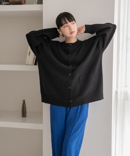 【 Cains Moore 】 コットン カーディガン 黒 ブラック ポケ付 Cains Moore 】 コットン カーディガン 黒 ブラック ポケ付