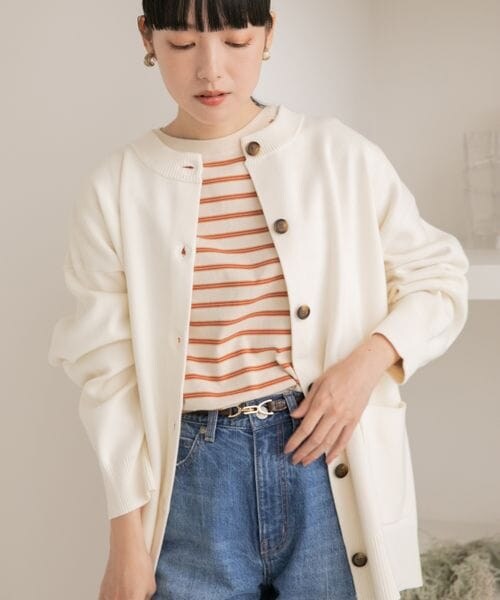 LOWRYS FARM(ローリーズファーム)の「ポケ付きBIGクルーカーディガン(トップス・レディース・アイボリー08/ブラック09/レッド35/パープル95・フリーサイズ)」の7枚目の写真