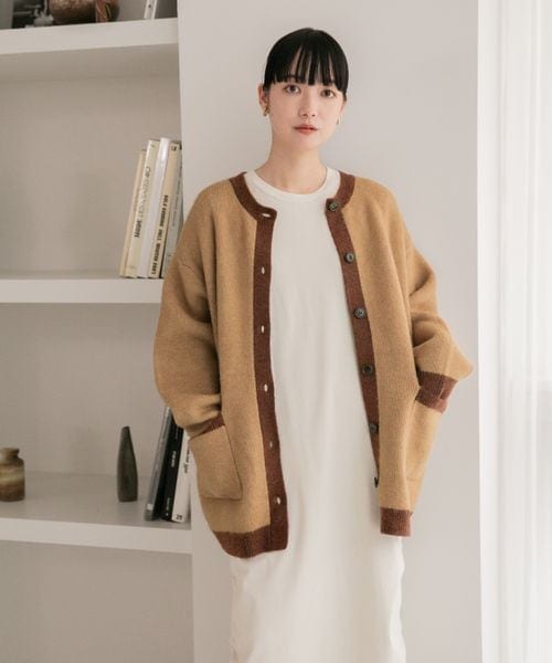 LOWRYS FARM（ローリーズファーム）の「モチモチシャギークルーカーディガン（トップス・レディース・アイボリー08/ブラック×オフ10/オレンジ45/ベージュ×ブラウン50/ブルー85/パープル92・ショート丈M/ロング丈L）」の19枚目の写真