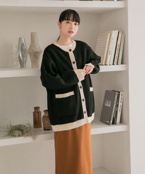 LOWRYS FARM（ローリーズファーム）の「モチモチシャギークルーカーディガン（トップス・レディース・アイボリー08/ブラック×オフ10/オレンジ45/ベージュ×ブラウン50/ブルー85/パープル92・ショート丈M/ロング丈L）」の13枚目の写真