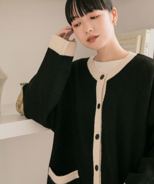 LOWRYS FARM（ローリーズファーム）の「モチモチシャギークルーカーディガン（トップス・レディース・アイボリー08/ブラック×オフ10/オレンジ45/ベージュ×ブラウン50/ブルー85/パープル92・ショート丈M/ロング丈L）」の14枚目の写真