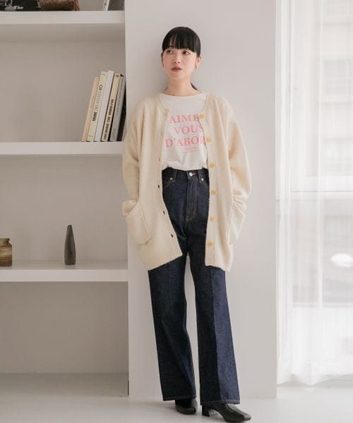 LOWRYS FARM（ローリーズファーム）の「モチモチシャギークルーカーディガン（トップス・レディース・アイボリー08/ブラック×オフ10/オレンジ45/ベージュ×ブラウン50/ブルー85/パープル92・ショート丈M/ロング丈L）」の8枚目の写真