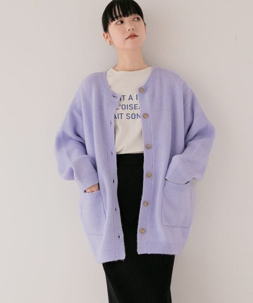 LOWRYS FARM（ローリーズファーム）の「モチモチシャギークルーカーディガン（トップス・レディース・アイボリー08/ブラック×オフ10/オレンジ45/ベージュ×ブラウン50/ブルー85/パープル92・ショート丈M/ロング丈L）」の6枚目の写真