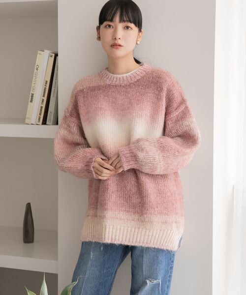 LOWRYS FARM（ローリーズファーム）の「グラデーションニット（トップス・レディース・アイボリー08/ピンク22/イエロー62/グリーン72・ショート丈/ロング丈）」の13枚目の写真